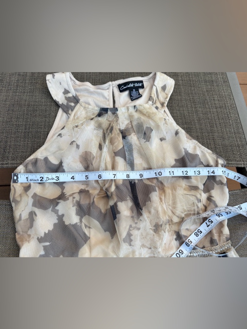NWOT Tulle Evening Dress Beige/Taupe/sepia Floral Print Sequins Detail, sz PS - Picture 6 of 16